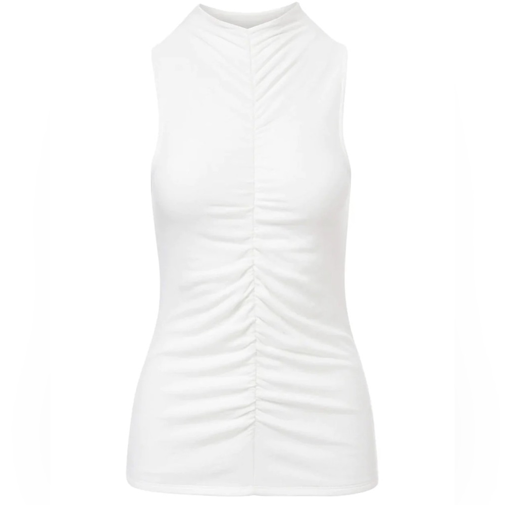 Veronica Beard White Ruched Sleeveless Top